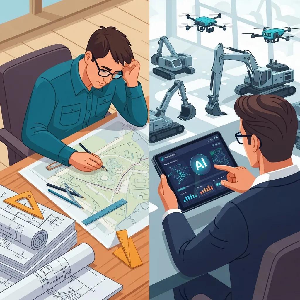 Side‑by‑side view of traditional estimating versus AI‑assisted estimating in a land clearing workflow