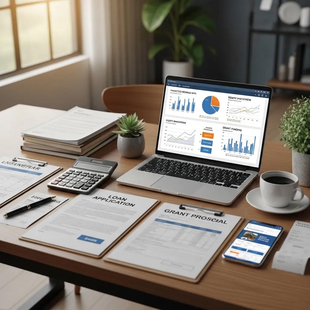 Calculator and financing documents for equipment purchase planning