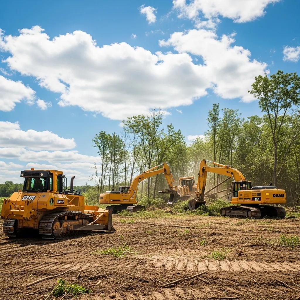 Land clearing operation with heavy machinery in a sunny environment, representing growth in marketing trends