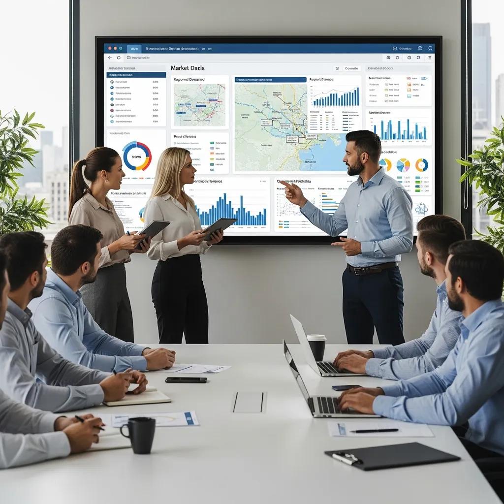 Team reviewing maps and market data to identify promising land clearing projects