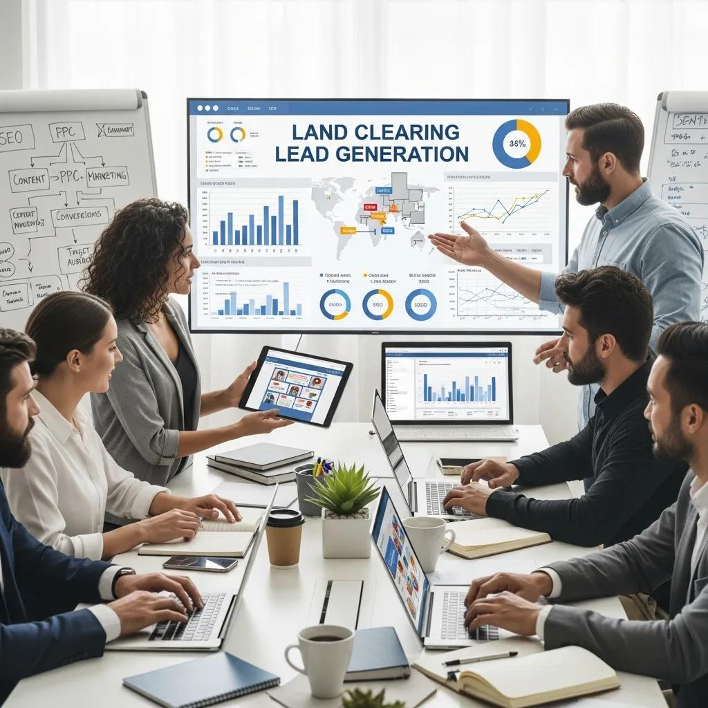Team planning digital ads and SEO for land clearing lead generation