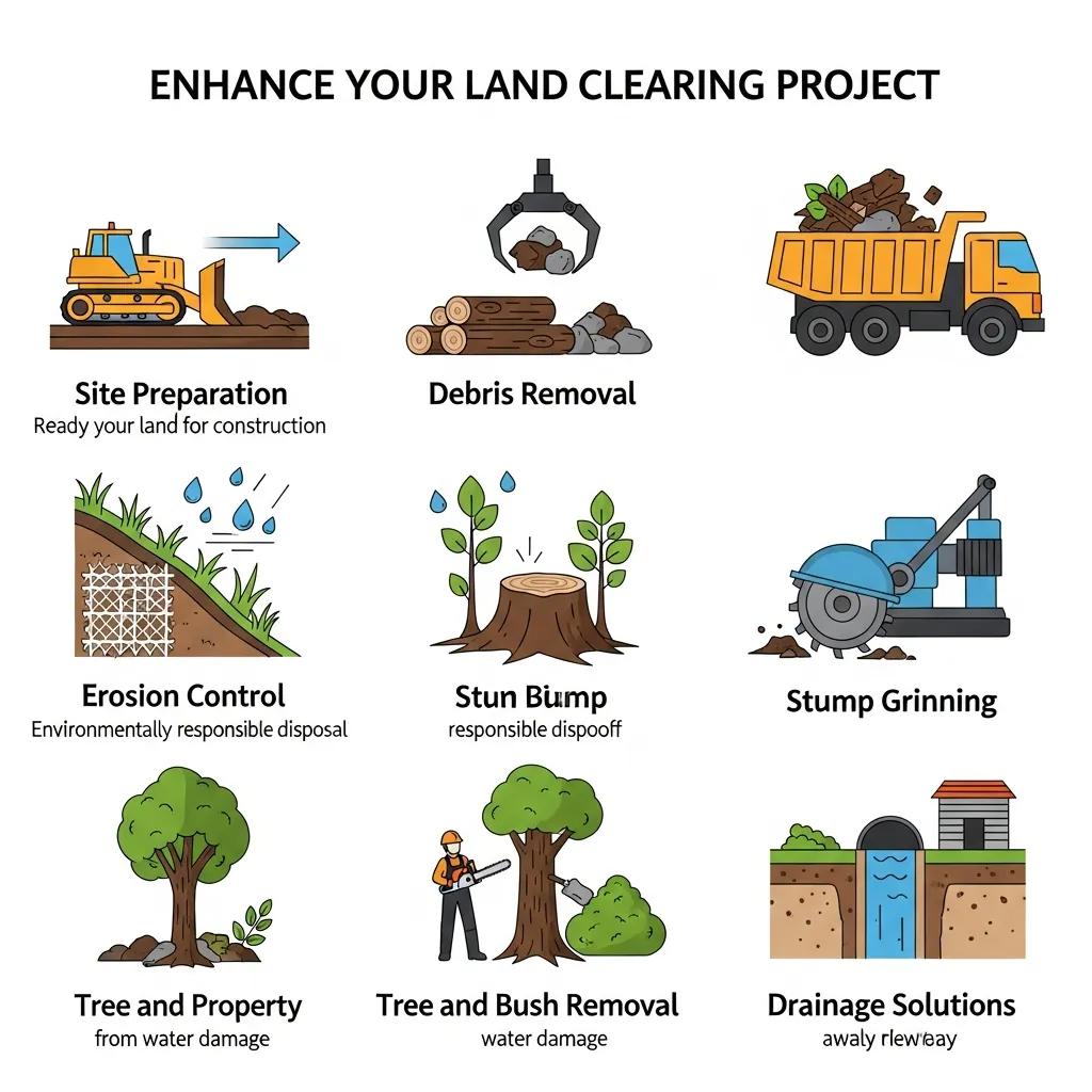 Sample upsell options for land clearing: site prep, debris removal, erosion control