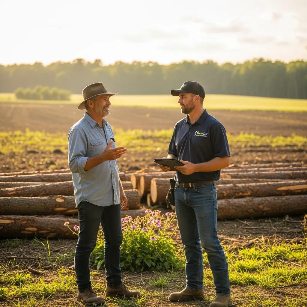 Homeowner smiling after a land clearing job — example of positive customer experience